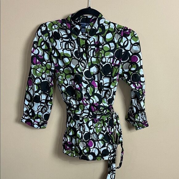 Y2K Banana Republic Women’s Size Small Geometric Shirt Wrap Blouse NWOT - Picture 1 of 5